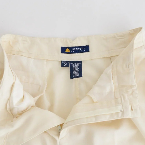 Vintage 90s Liz Sport Yellow Beige Pleated Cuffed Crop Ankle Pants Size 8 Petite - Picture 12 of 12